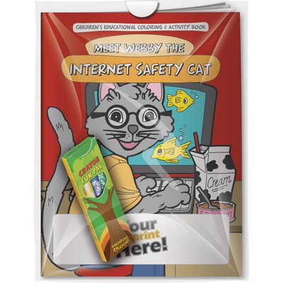 Combo Pack - "Meet Webby The Internet Safety Cat" Coloring Book & 4-Pack of Crayon (Imprinted)