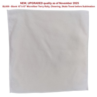 White Microfiber Dri-Lite Terry Rally, Sweat, Skate Towel, (15"x15"), Blank Only