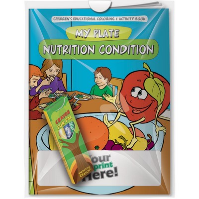 Combo Pack - "My Plate: Nutrition Condition" Coloring Book & 4-Pack of Crayon in a Poly Bag