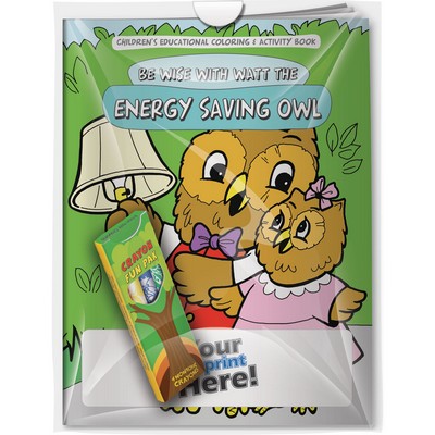 Combo Pack - "Be Wise with Watt the Energy Saving Owl" Coloring Book & 4-Pack of Crayon (Imprinted)