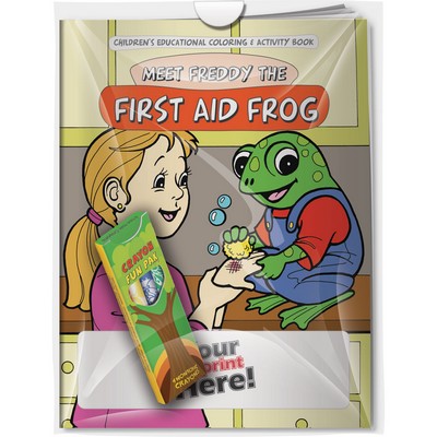 Combo Pack - "Meet Freddy the First Aid Frog" Coloring Book & 4-Pack of Crayon (Imprinted)