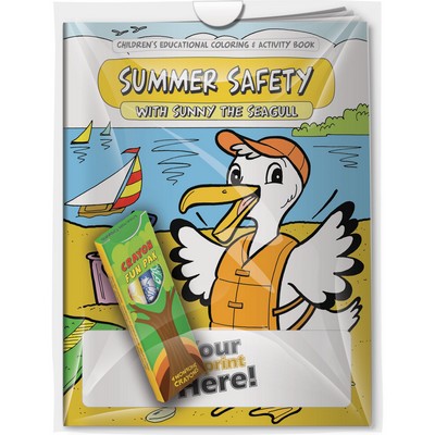 Combo Pack - "Summer Safety with Sunny the Seagull" Coloring Book & 4-Pack of Crayon in a Poly Bag