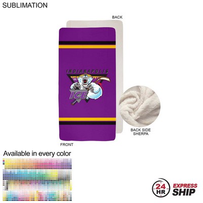 24 Hr Express Ship-Sherpa Faux Wool Lined Micro Mink Throw, Sublimated Edge to Edge 1 Side (30"x60")