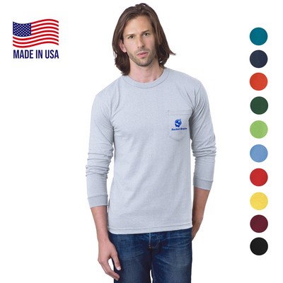 100% Cotton USA-Made Heavyweight Long Sleeve Pocket Crew Tee