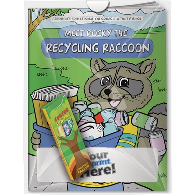 Combo Pack - "Meet Rocky the Recycling Raccoon" Coloring Book & 4-Pack of Crayon in a Poly Bag