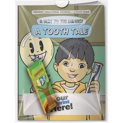 Combo Pack - "A Visit to the Dentist: A Tooth Tale" Coloring Book & 4-Pack of Crayon (Imprinted)