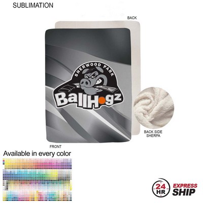 24 Hr Express Ship-Sherpa Faux Wool Lined Micro Mink Throw, Sublimated Edge to Edge 1 Side (60"x80")